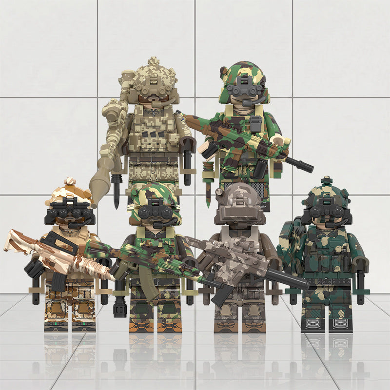 Detailed Military History minifigures at Minifig Dock, featuring WWII and modern tactical custom building block soldiers for adult collectors.