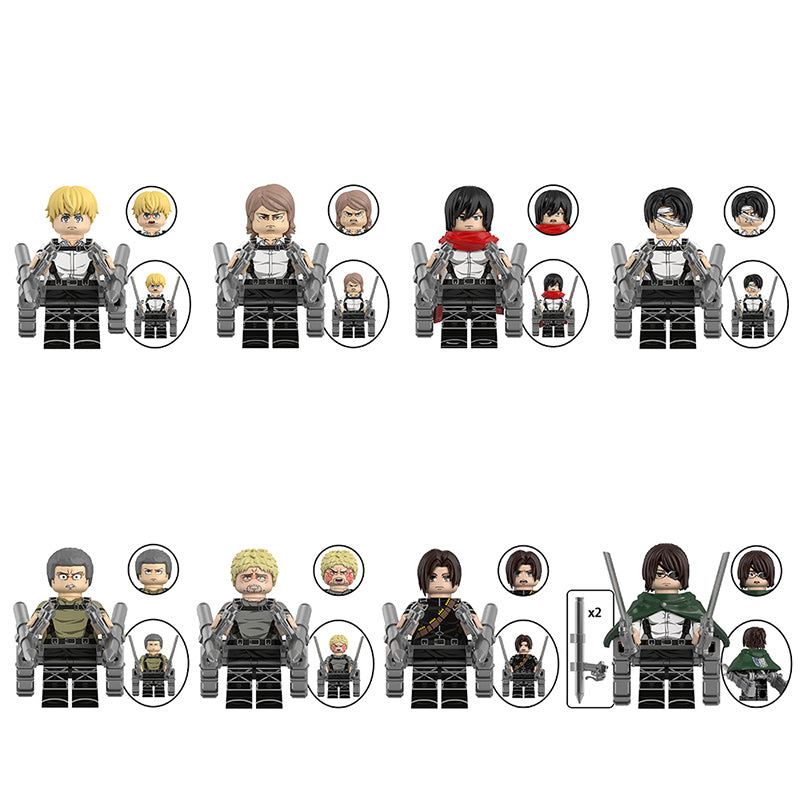 Attack On Titan minifigure set Levi Ackerman, Mikasa Ackerman, Armin Arlert LEGO-compatible building block toys | 8-piece set Main image