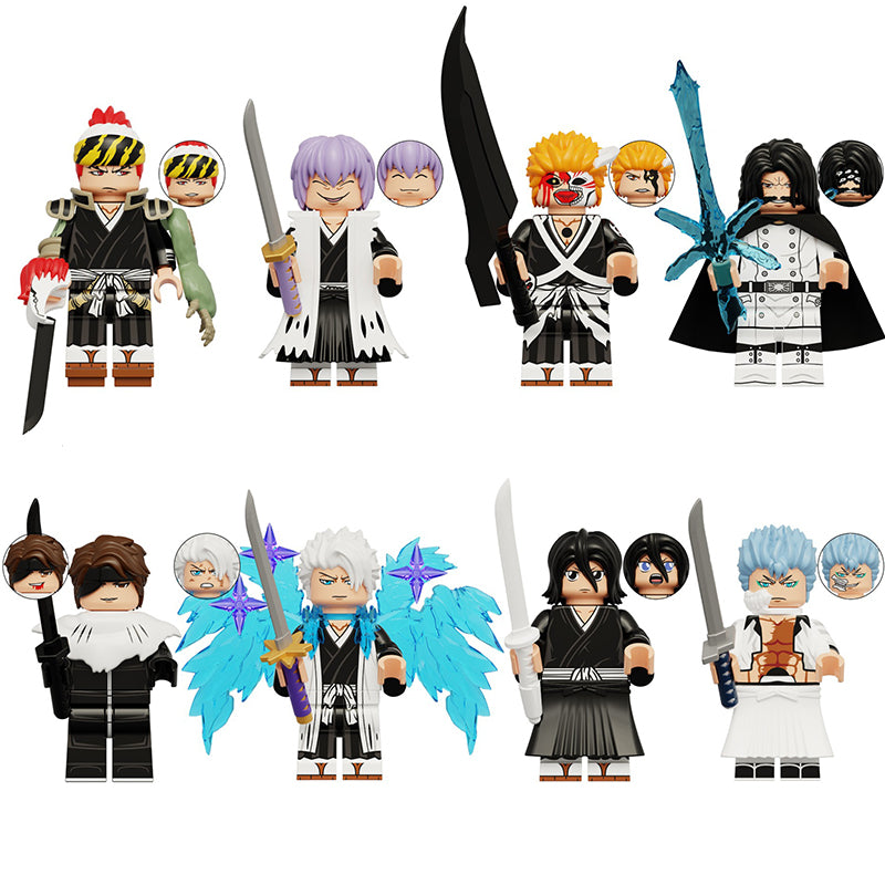 Bleach minifigure set Ichigo Kurosaki, Rukia Kuchiki, Renji Abarai LEGO-compatible building block toys | 8-piece set