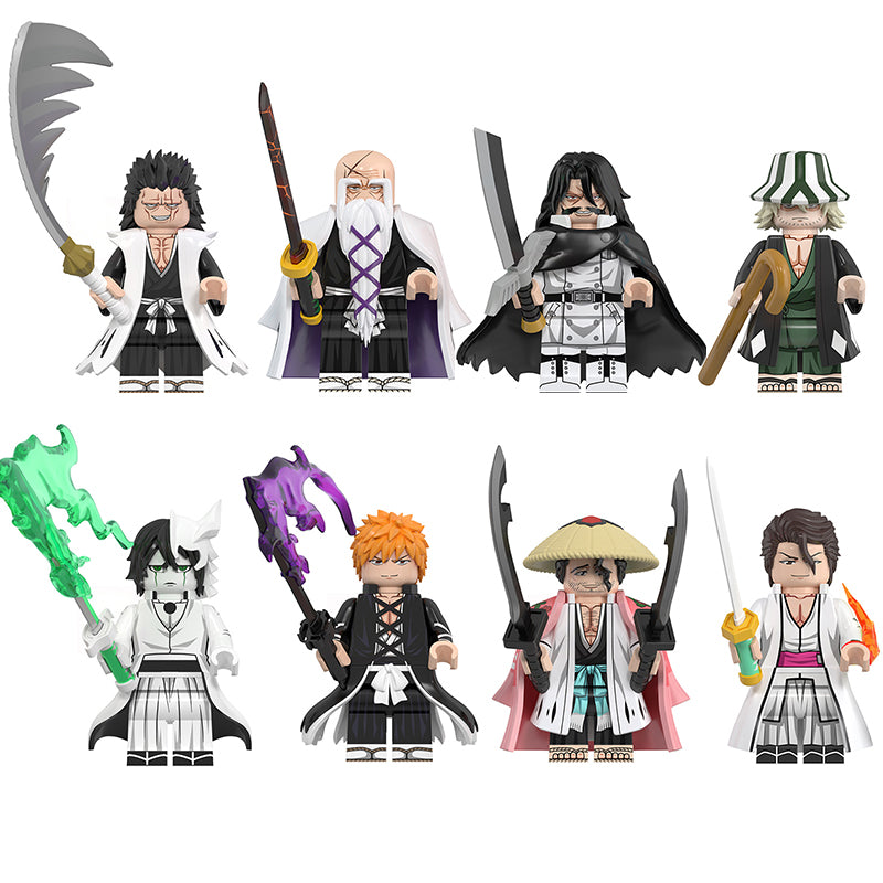 Bleach minifigure set Sosuke Aizen, Ichigo Kurosaki, Shunsui Kyoraku LEGO-compatible building block toys | 8-piece set