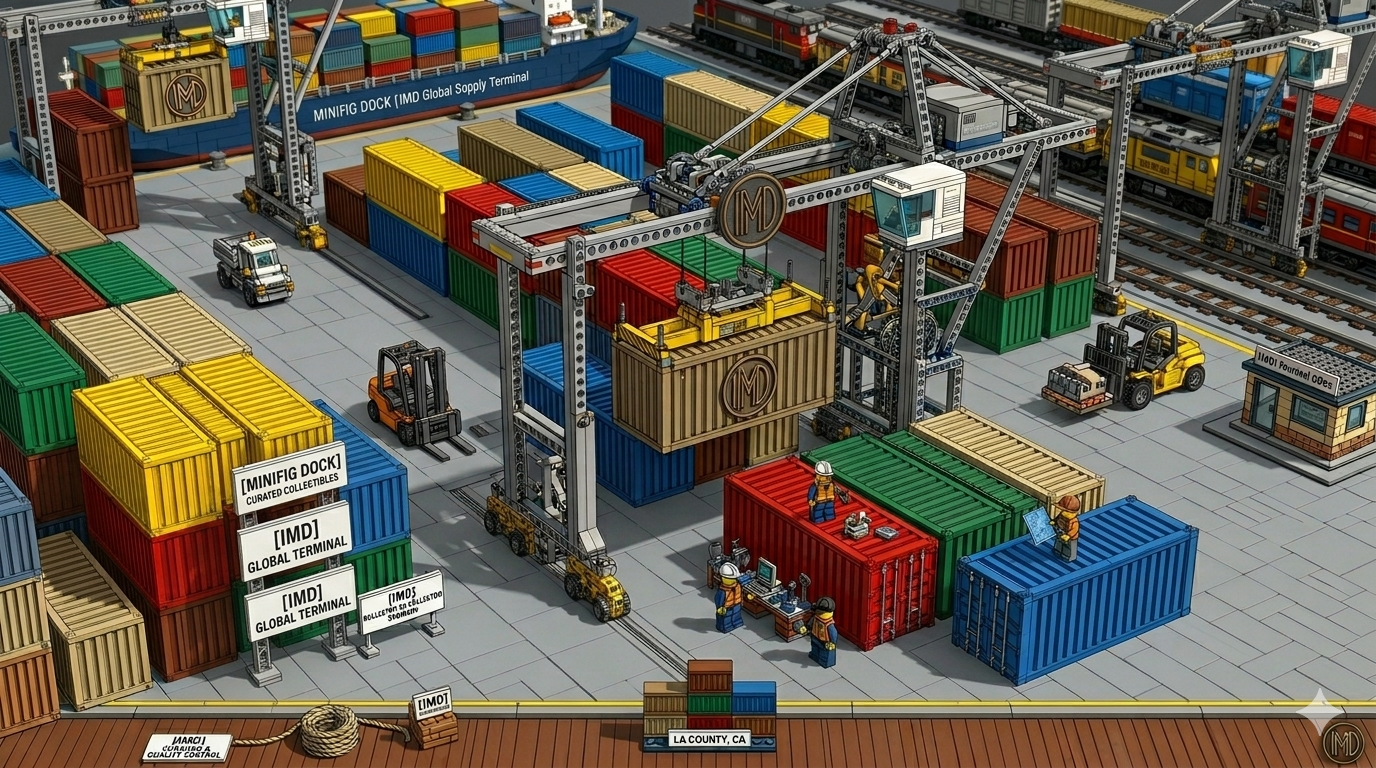 A professional museum-style display case built from bricks, showcasing premium anime and military history minifigures for professional AFOL collections.