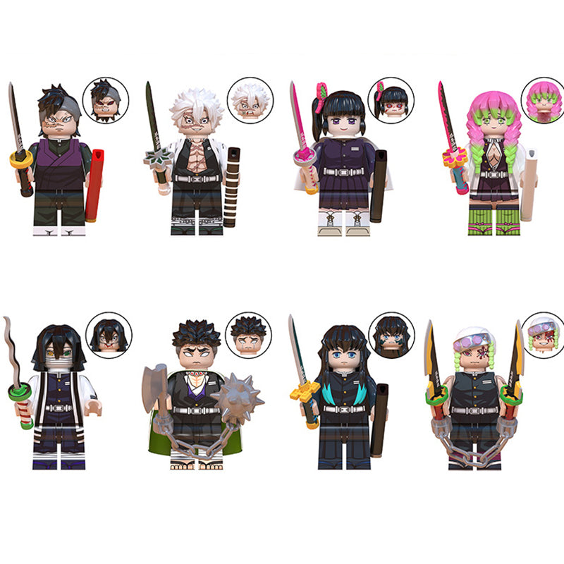 Demon Slayer minifigure set Genya Shinazugawa, Gyomei Himejima, Kanao Tsuyuri LEGO-compatible building block toys | 8-piece