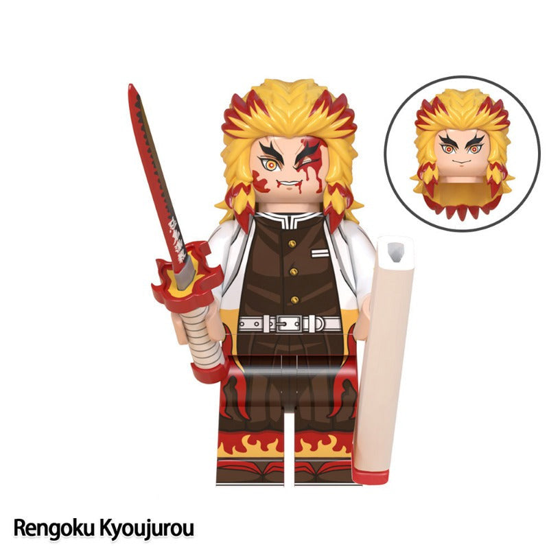 Rengoku Kyojuro Demon Slayer LEGO-compatible minifigure | custom brick toy figure