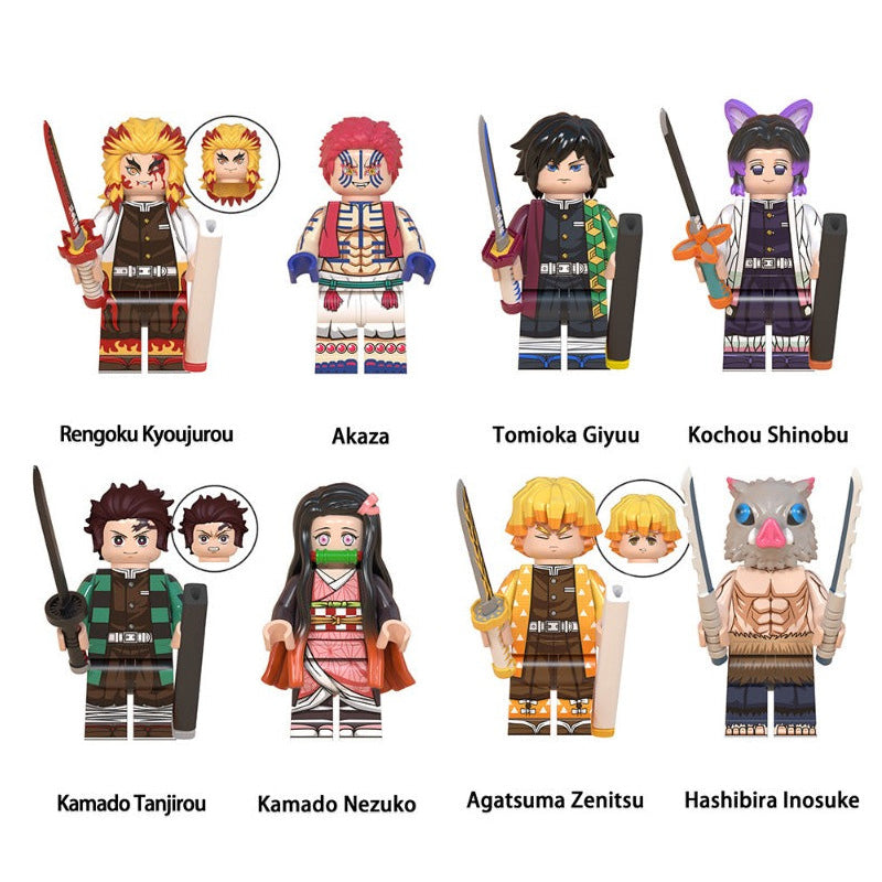 Demon Slayer minifigure set Tanjiro Kamado, Nezuko Kamado, Zenitsu Agatsuma LEGO-compatible building block toys | 8-piece set