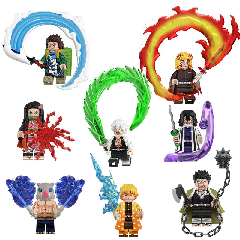 Demon Slayer minifigure set Sanemi Shinazugawa Wind Breathing, Inosuke Hashibira Beast Breathing, Nezuko Kamado Blood Demon