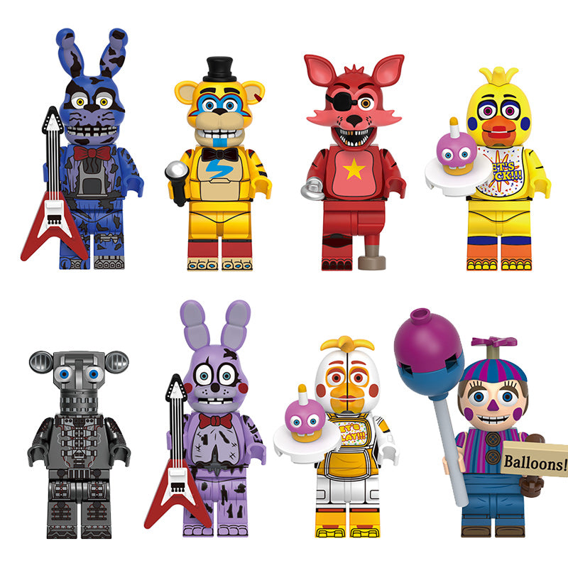 Fnaf minifigure set Nightmare Balloon Boy, Nightmare Bonnie, Rockstar Chica LEGO-compatible building block toys | 8-piece set Main image