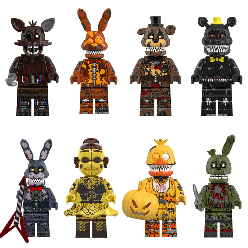 Fnaf minifigure set Clockwork Ballora, Jack-o-bonnie, Jack-o-chica LEGO-compatible building block toys | 8-piece set