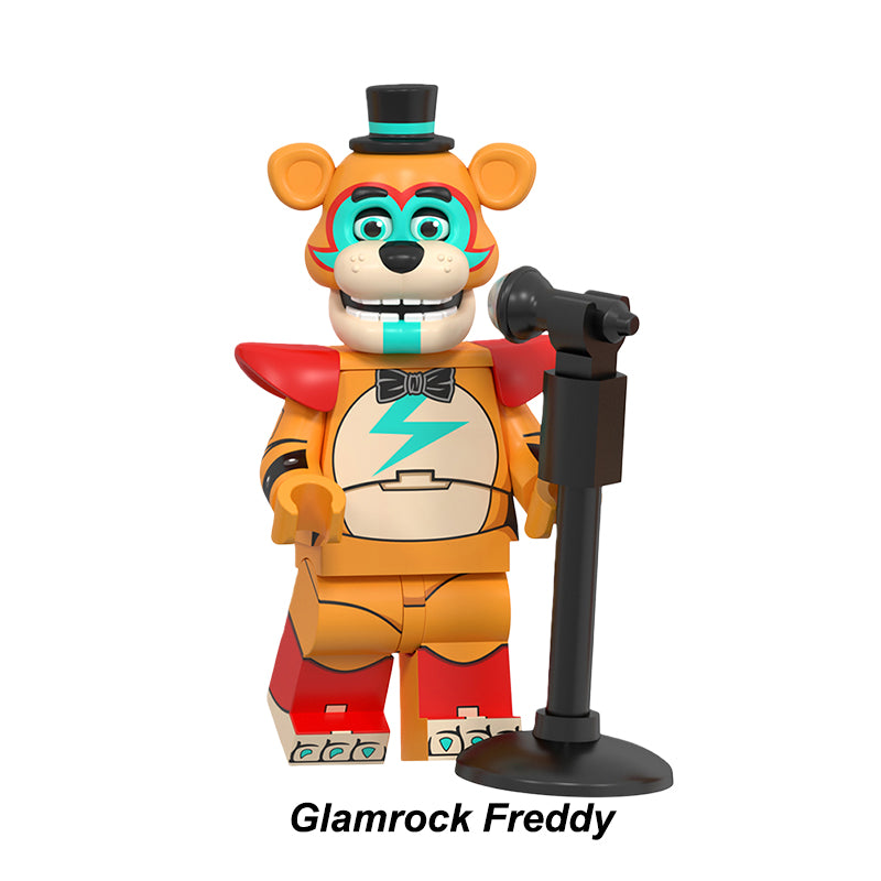 Glamrock Freddy FNaF minifigure, premium Security Breach collectible building block figure.