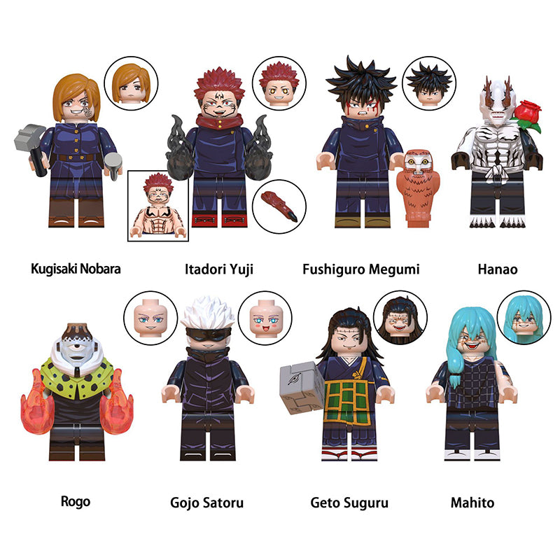 Jjk minifigure set Yuji Itadori, Nobara Kugisaki, Megumi Fushiguro LEGO-compatible building block toys | 8-piece set Main image