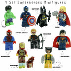 Marvel Dc Hulk Spider Man, Lego-compatible Building Block Minifigures, 9 Pcs Collection