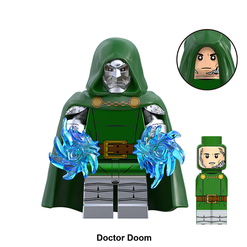 Marvel Fantastic Four Doctor Doom Blue Energy, Lego-compatible Building Block Minifigures, 10 Pcs Collection