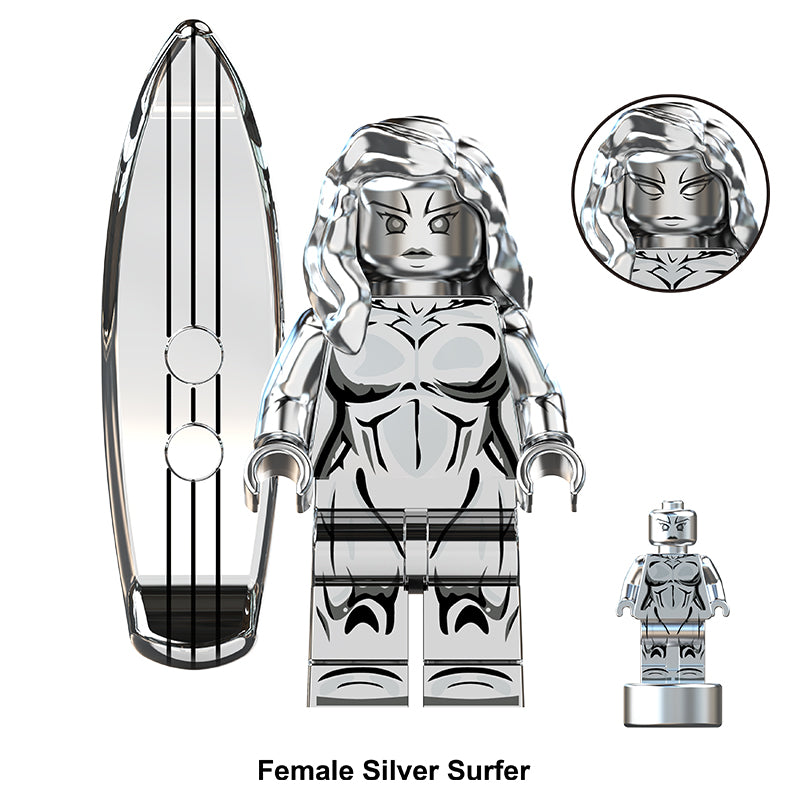 Marvel Fantastic Four Female Silver Surfer, Lego-compatible Building Block Minifigures, 10 Pcs Collection
