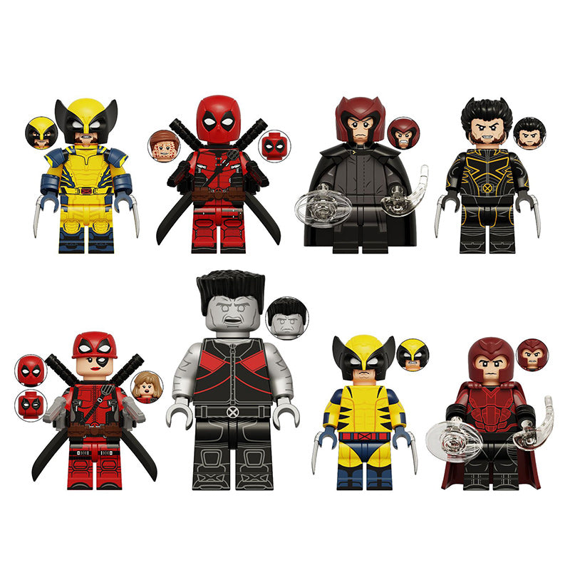 Marvel X-Force minifigure set Logan Wolverine, Deadpool, Magneto LEGO-compatible building block toys | 8-piece set