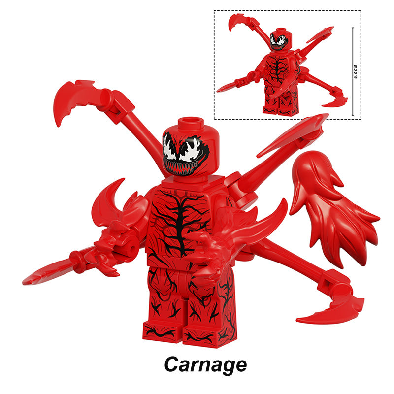 Marvel Symbiote Carnage, Lego-compatible Building Block Minifigures, 6 Pcs Collection