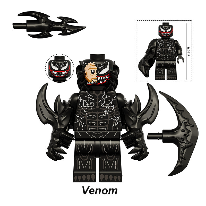 Marvel Symbiote Venom, Lego-compatible Building Block Minifigures, 6 Pcs Collection