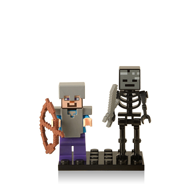Minecraft Collection Series 2 8 Piece Custom Minifigure Set Steve Skeleton, Lego-compatible Building Block Minifigures