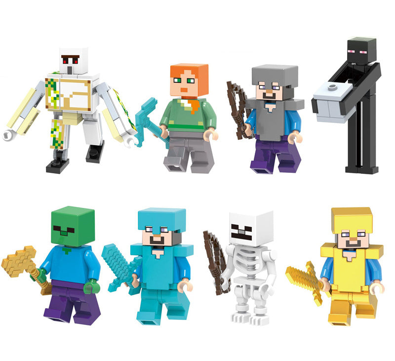 Minecraft Collection Series 5 8 Piece Custom Minifigure Set Group, Lego-compatible Building Block Minifigures