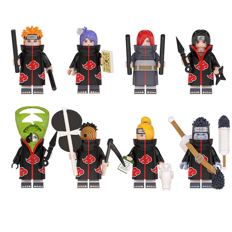 Naruto set 5 LEGO-compatible custom anime brick minifigures Akatsuki team Deidara Itachi Kisame Konan Madara Nagato Yahiko Zetsu