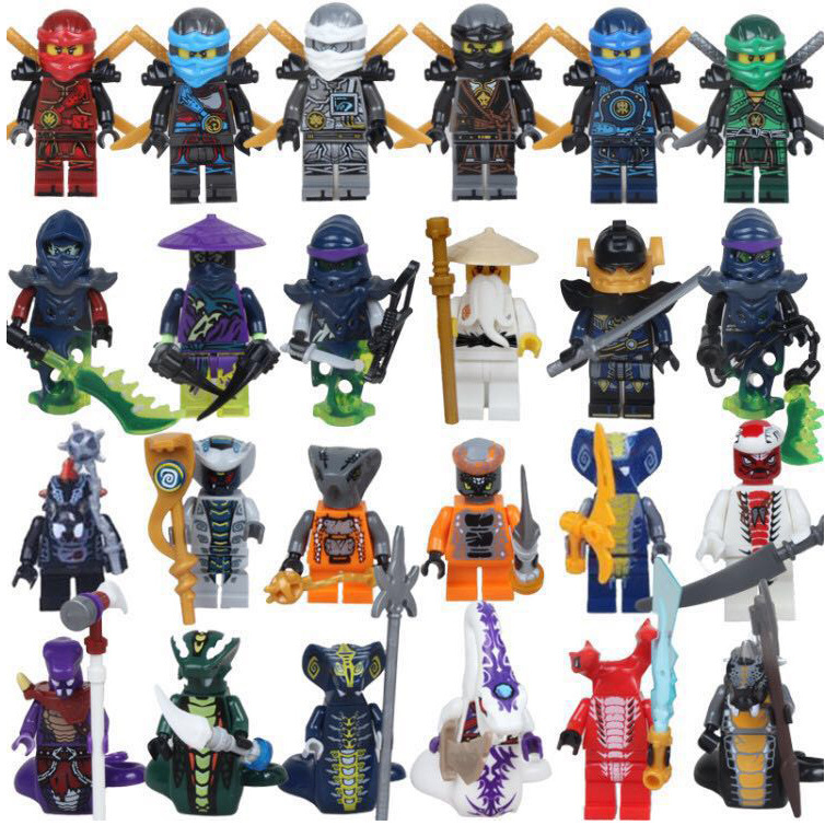 Master Wu, Kai, Nya (Samurai X), Zane, Cole, Lloyd, Pythor P. Chumsworth (Pythor Snake), Skales, Acidicus, Skalidor, Fangtom, and Serpentine snakes Ninjago LEGO-compatible minifigure
