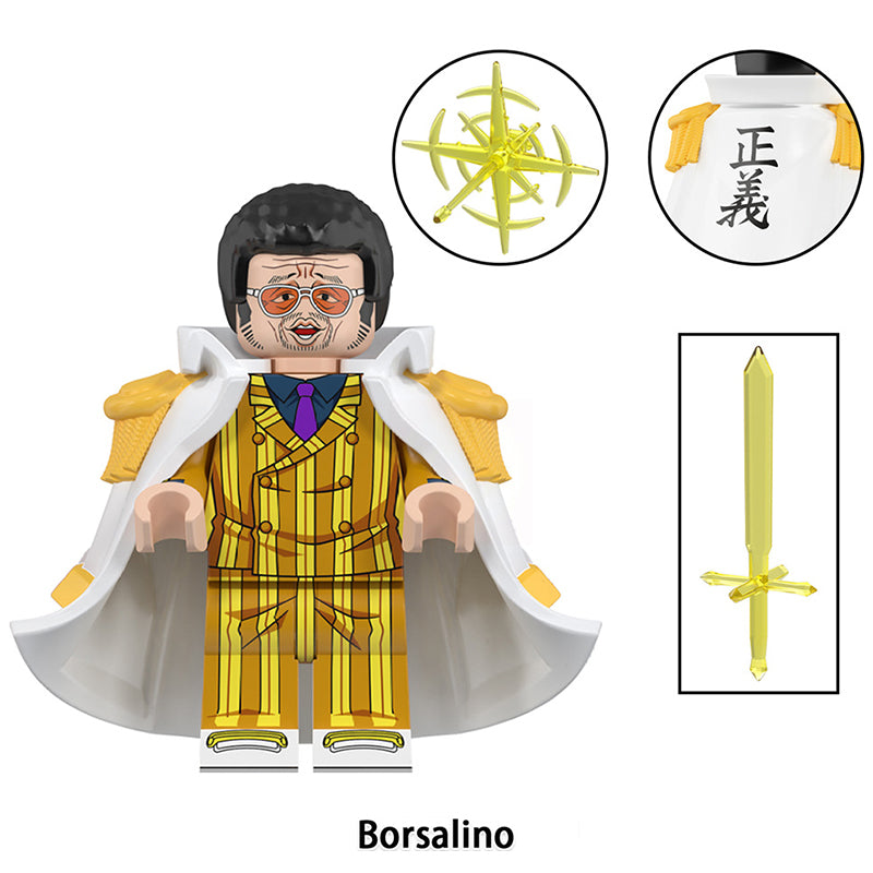 Borsalino Kizaru One Piece custom anime brick minifigure with light sword accessory