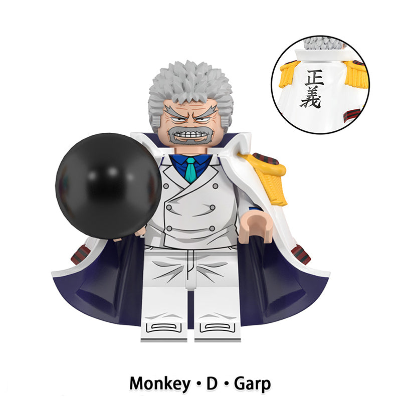 Monkey D. Garp One Piece custom anime brick minifigure with cannonball accessory