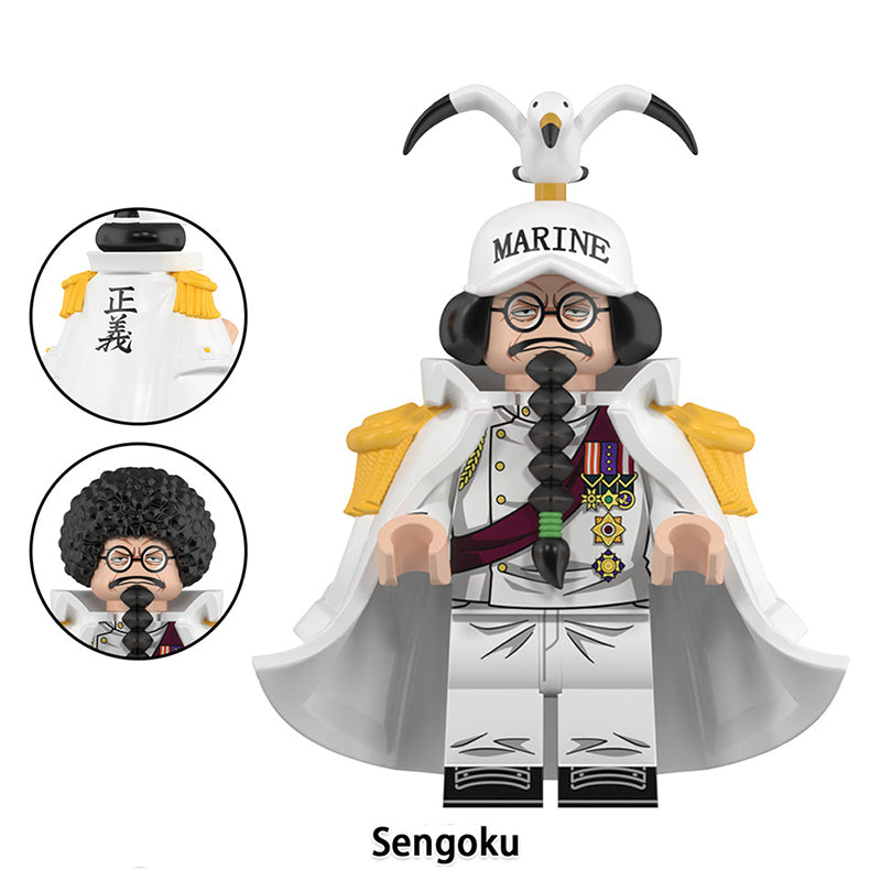 Sengoku One Piece custom anime brick minifigure with seagull hat and staff