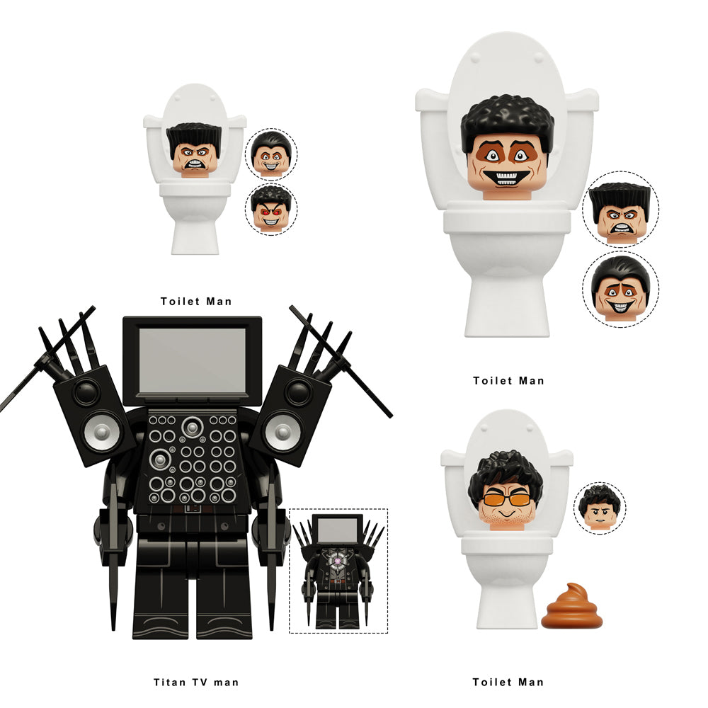 Skibidi Toilet Collection Series 4 4 Piece Custom Minifigure Set Group, Lego-compatible Building Block Minifigures