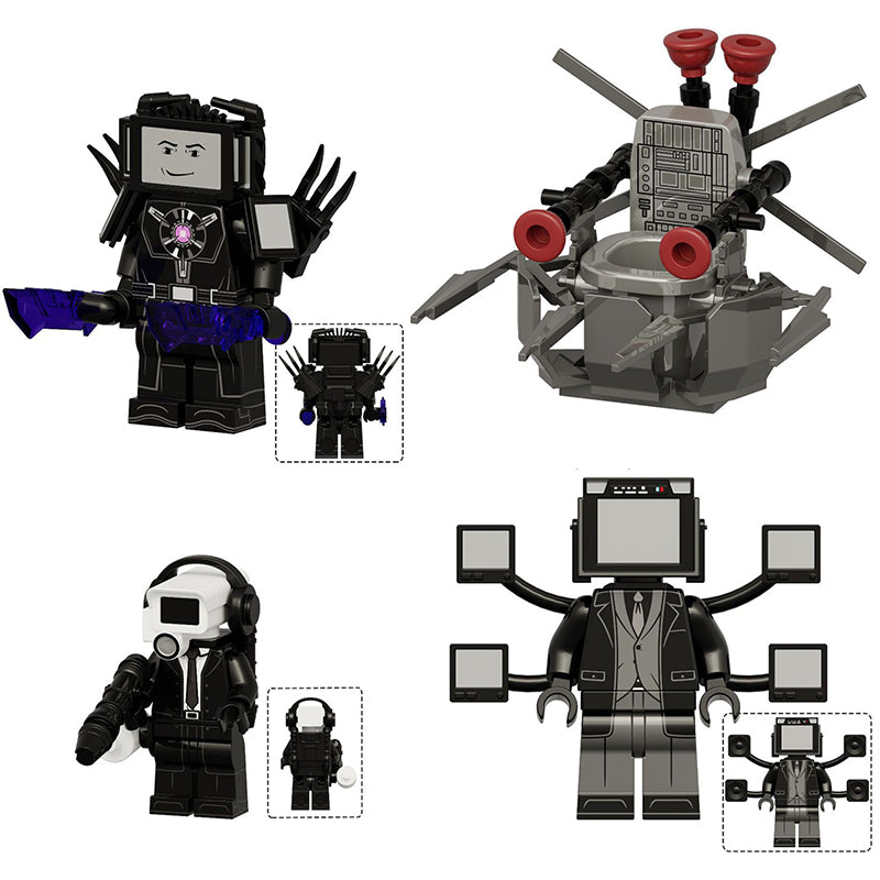 Skibidi Toilet Fight Monitor Giant Tv Man, Lego-compatible Building Block Minifigures, 4 Pcs Collection