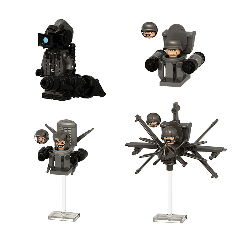Skibidi Toilet Flashlight Laser Guardian Interceptor Astro Toilet, Lego-compatible Building Block Minifigures, 4 Pcs Collection