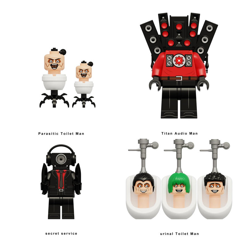 Skibidi Toilet Parasitic Toilet Man Titan Audio Man, Lego-compatible Building Block Minifigures, 4 Pcs Collection