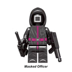 Squid Game Masked Officer Front Man, Lego-compatible Building Block Minifigures, 8 Pcs Collection