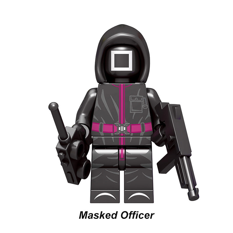 Squid Game Masked Officer Front Man, Lego-compatible Building Block Minifigures, 8 Pcs Collection