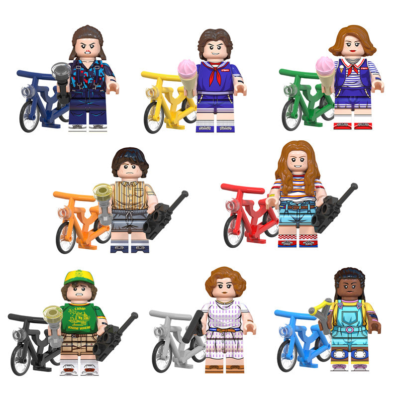 Stranger Things With Bicycles Eleven Mike, Lego-compatible Building Block Minifigures, 8 Pcs Collection