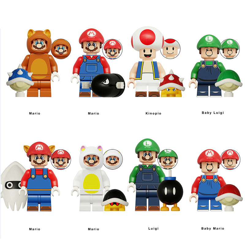 Super Mario Mario Luigi, Lego-compatible Building Block Minifigures, 8 Pcs Collection