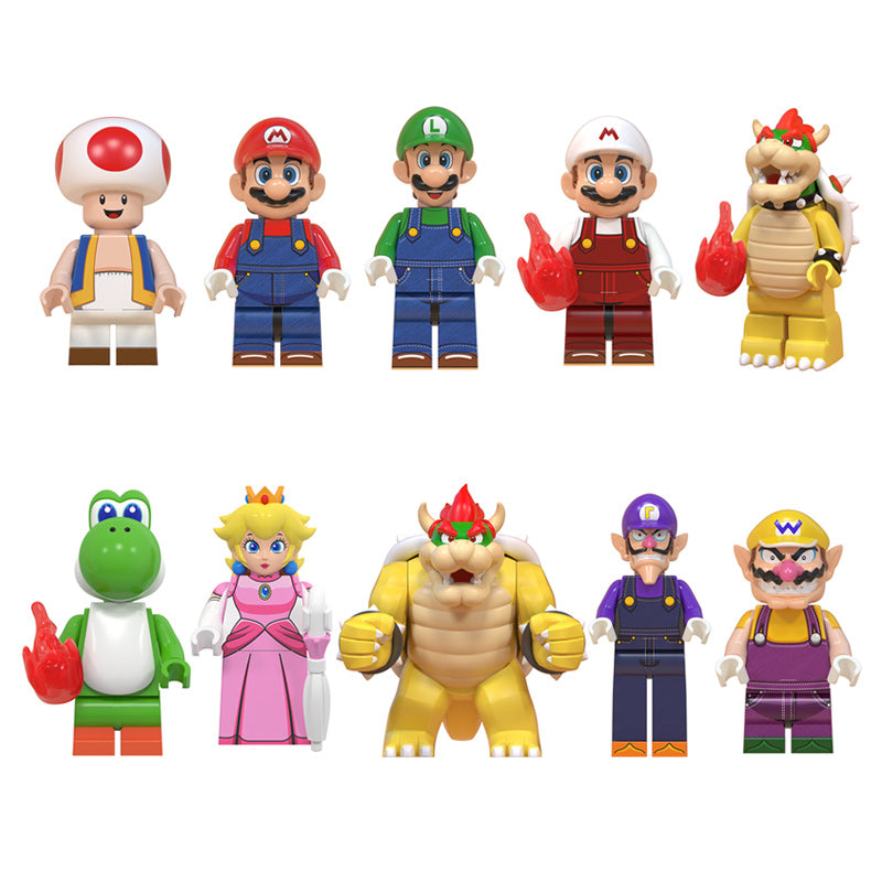 Super Mario Toad Mario, Lego-compatible Building Block Minifigures, 10 Pcs Collection
