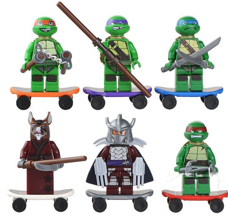 Teenage Mutant Ninja Turtles minifigure set Raphael, Leonardo, Donatello, Michelangelo, Shredder, and Splinter LEGO-compatible building block toys | 6-piece Main image