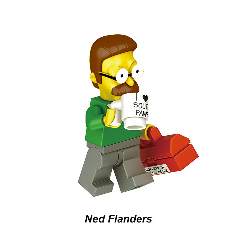 The Simpsons Ned Flanders, Lego-compatible Building Block Minifigures, 8 Pcs Collection